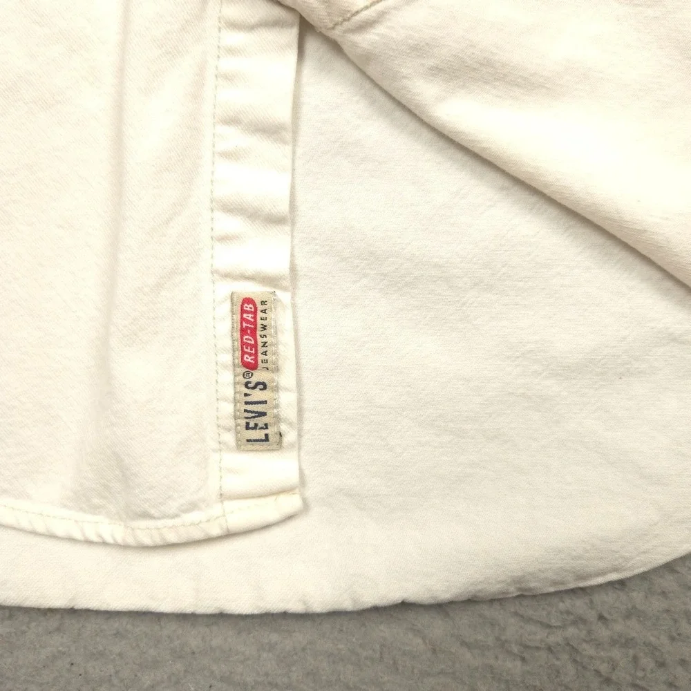 Vintage 1997 Levi's Red Tab White Denim Work Shirt Long Sleeve Metal Buttons